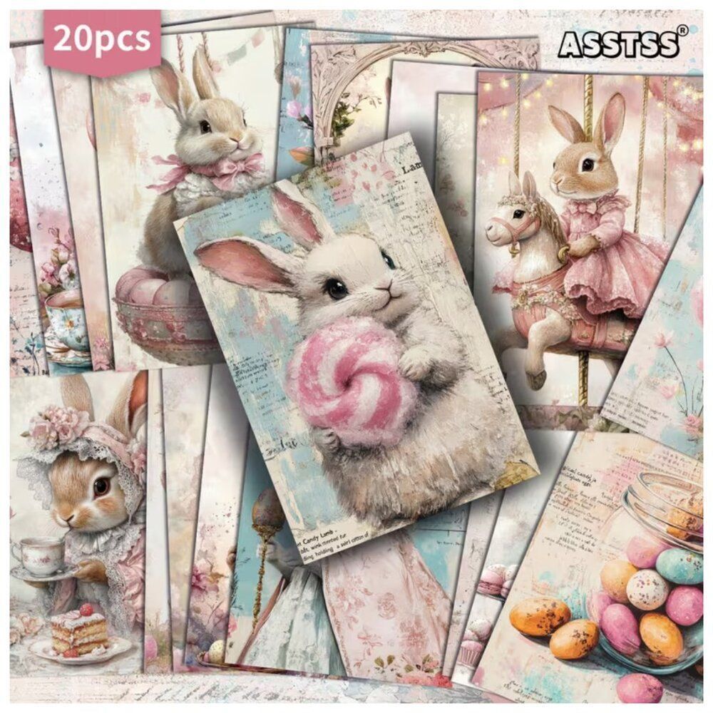 Retro Bunny Illustrations Junk Journal Paper Suitable for Scrapbooking Crafting